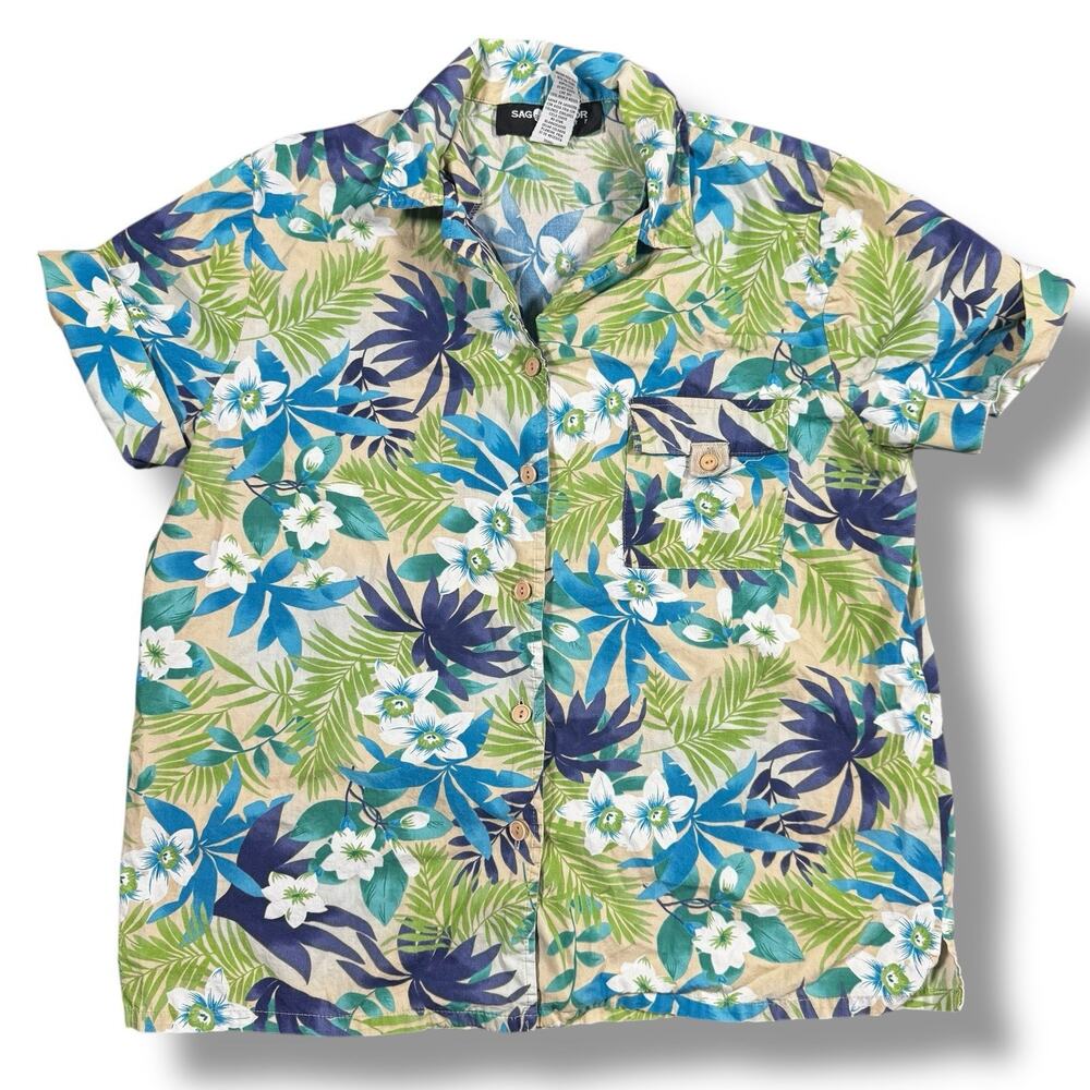 Vintage Sag Harbor Sport Button Down Shirt Men's Small Tropical Floral Beachy